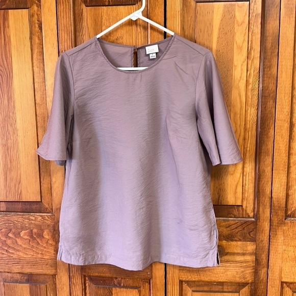 A New Day Light Mauve Plum Rayon/Nylon Crinkle Flutter Sleeve Keyhole Back Top L - Picture 5 of 11